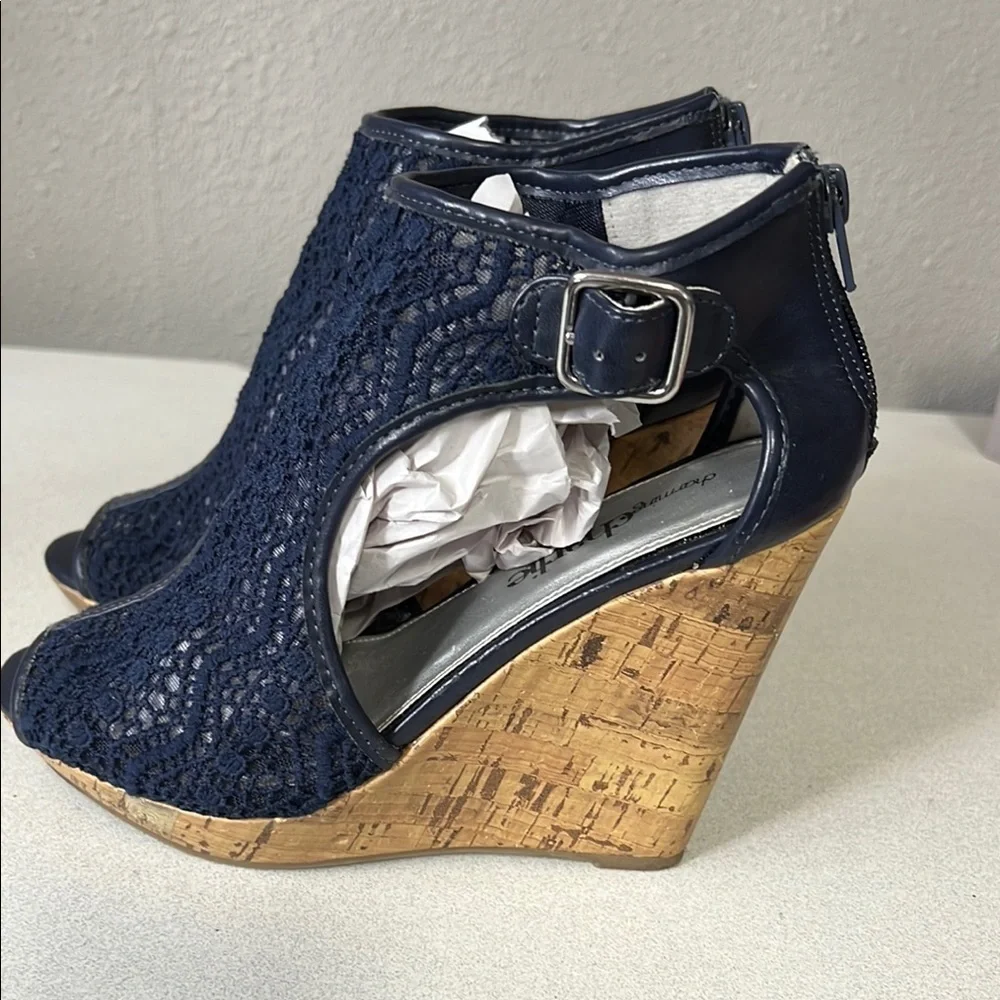 Charming Charlie Blue and Gold Ankle Booties with Peep-Toe Design